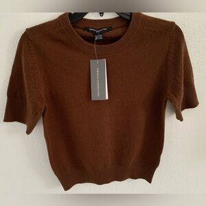 NEW $108 French Connection Brown Short-Sleeve Sweater Knit Top Size XS